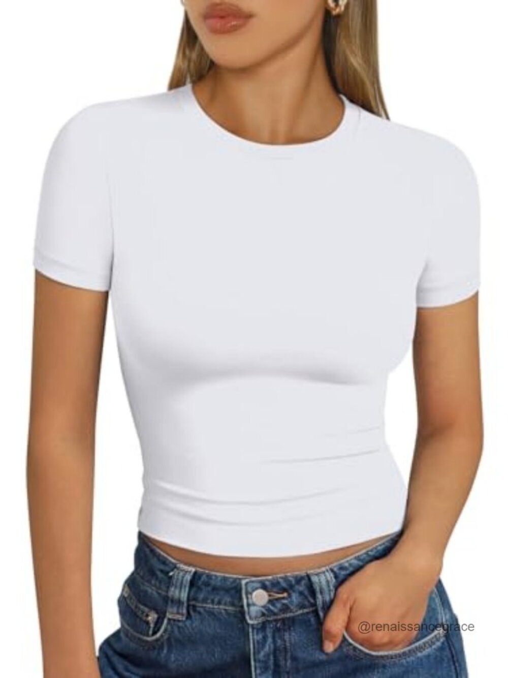 Women's Buttery Soft Short Sleeve Crew Neck Crop Top Slim Fit Summer Tee